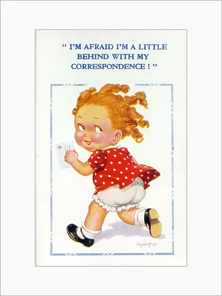 Comic postcard, Little girl running to post a letter Date: 20th century