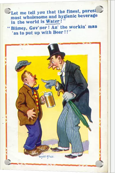 Comic postcard, Temperance argument for water, not beer Date: 20th century