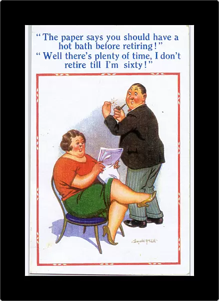 Comic postcard, Hot bath before retiring Date: 20th century