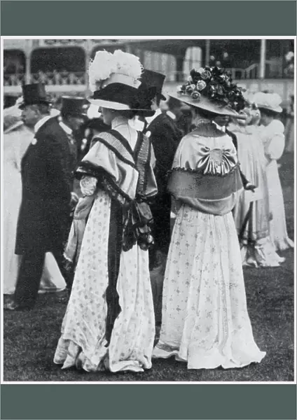 Women wearing elegant dresses for the Ascot. Date: June 1909