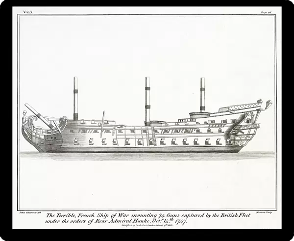 The French warship, Terrible. She was captured by the British in 1747 by Admiral Hawke. Date: circa 1750