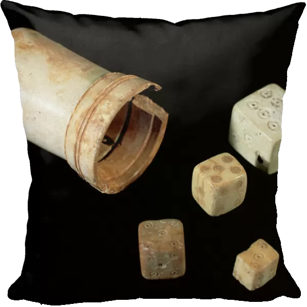 Roman Art. Board game. Cube and bone dice. National Museum o