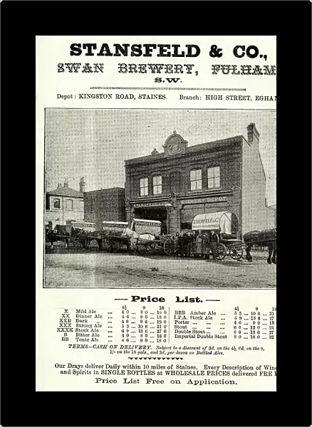 Advert, Stansfeld & Co, Swan Brewery, Fulham, SW London