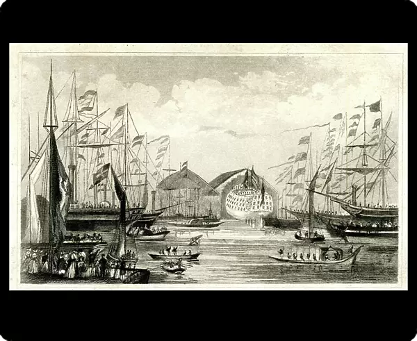 Launch of HMS Trafalgar at Woolwich, 21 June 1841
