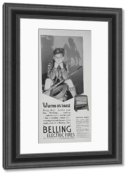 An advert for Belling Electric Fires, suggesting that as well as creating warmth, they can also help to generate daydreams. Date: circa 1932