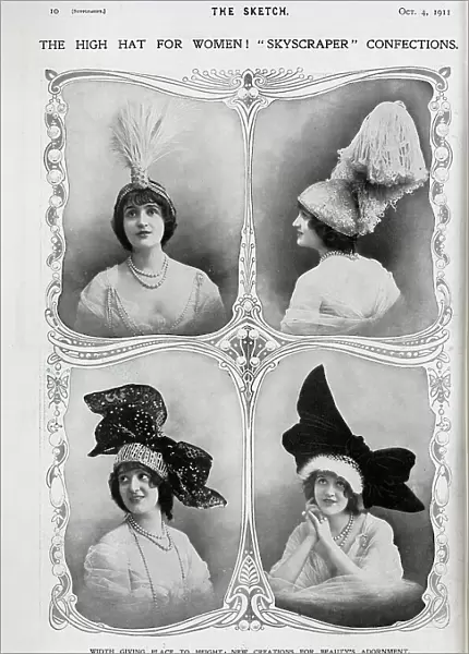 Photographs of women in high, elaborate hats