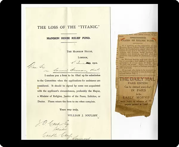 RMS Titanic - Mansion House Relief Fund