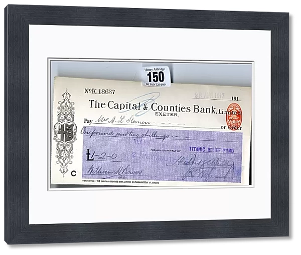 RMS Titanic - Relief Fund cheque, Mrs A L Slemen