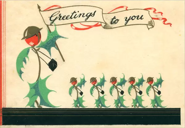 WW2 Christmas Card, Holly Soldiers
