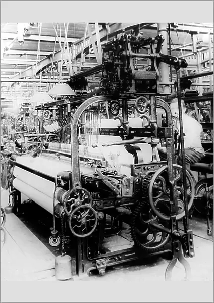 Plain coating loom in a woollen mill in Bradford