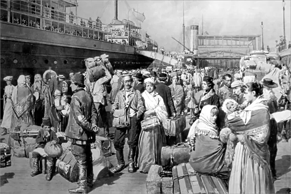 Emigrants waiting to board ship, Liverpool, 1907