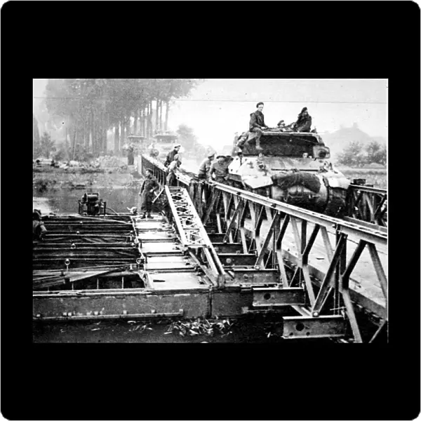 British Tanks crossing a Bailey Bridge, Holland; Second Worl