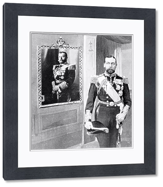 King George V beside a portrait of the Czar, 1909