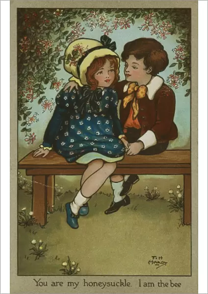 Boy and girl on bench by Florence Hardy