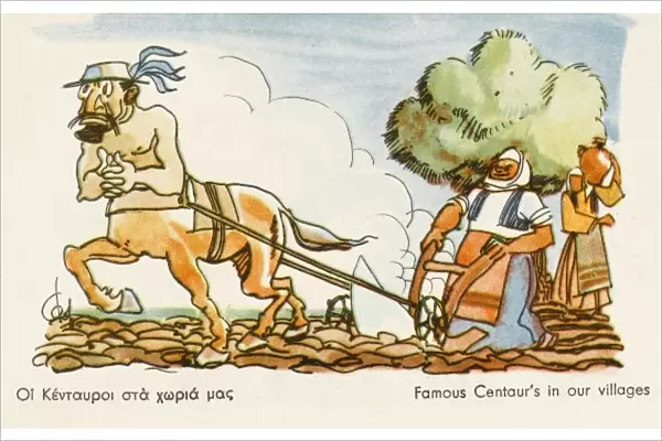 A Centaur pulling a plough