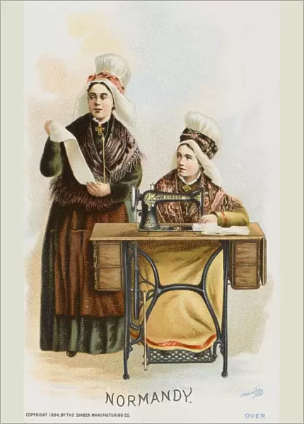 Two Women from Normandy using a Singer Sewing Machine
