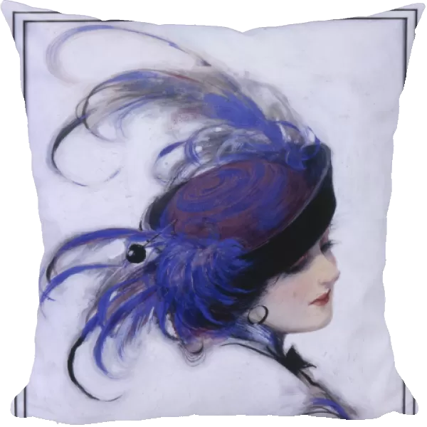 Girl in an exotic Blue Feathered Hat