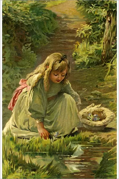 Nister. Young girl picking flowers. Anon. c. 1902. jpg