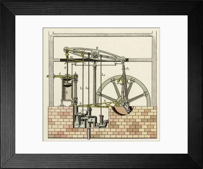 Framed Print : Watts Steam Engine Print circa 1765 Framed Print : Watts Steam Engine Print circa 1765