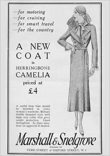 Advert for Marshall & Snelgrove herringbone camelia coat, 19