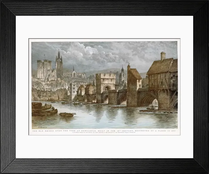 Framed Print : Newcastle Bridge Print - 18th Century Engraving