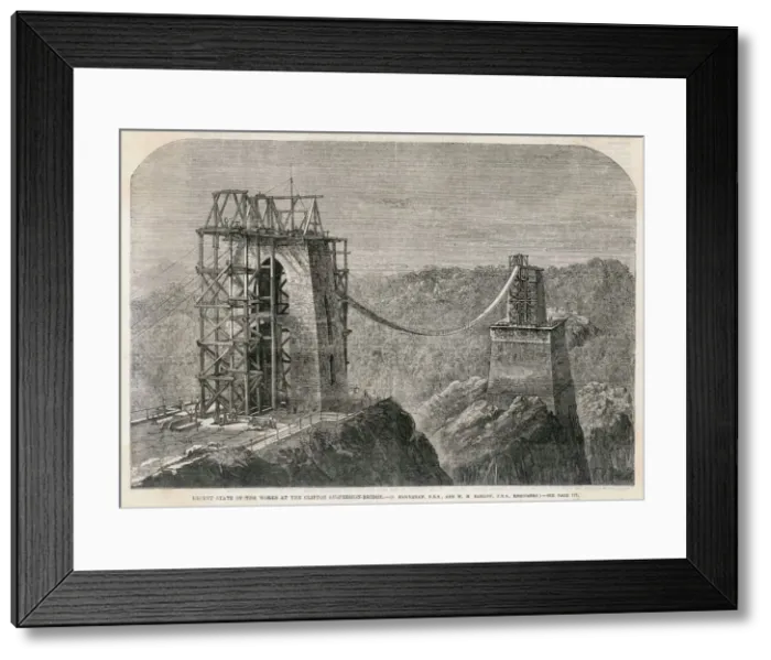 Framed Print : Clifton Suspension Bridge Construction Print, 1832 Framed Print : Clifton Suspension Bridge Construction Print, 1832
