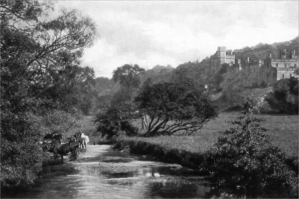 View of Haddon Hall and River Wye, Derbyshire