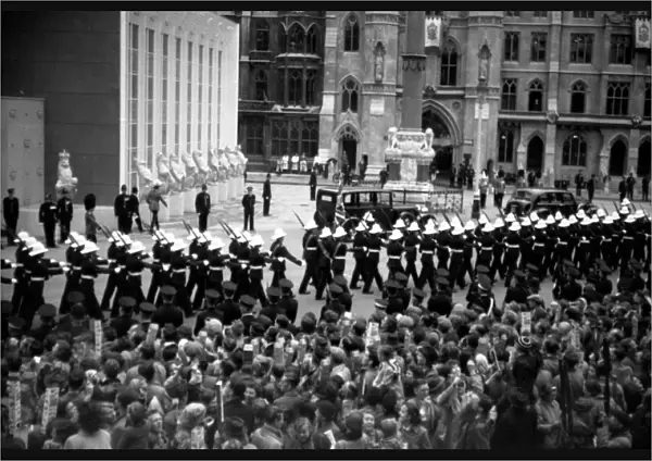Coronation. Royal Marine Guard of Honour march past