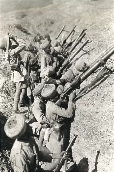 Indian troops in trench with Lewis guns, Palestine, WW1
