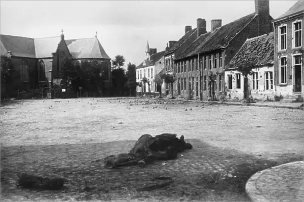 Scene in market place, Moorslede, Flanders, WW1