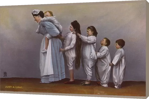Nanny with five children all in a line
