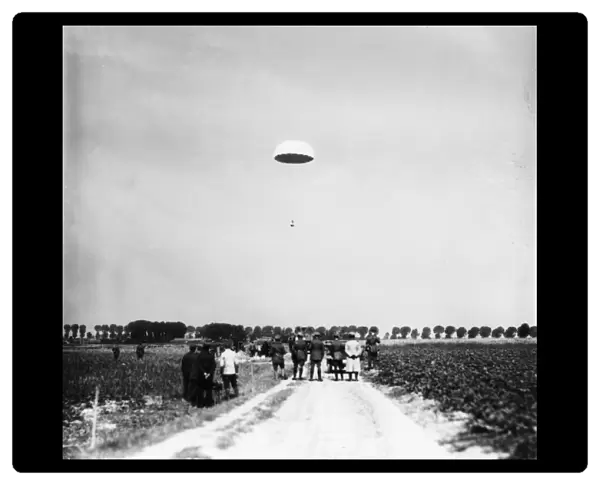 Parachute descending, Fournes, France, WW1