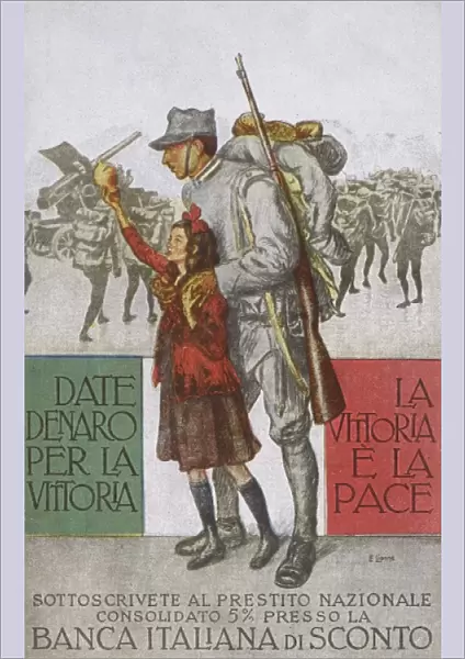 Italian Patriotic Card - Girl and Soldier