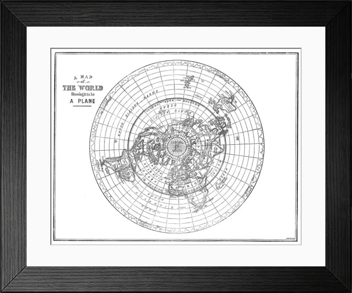 Framed Print : A MAP OF THE WORLD SHOWING IT TO BE A PLANE - 1893 Print Framed Print : A MAP OF THE WORLD SHOWING IT TO BE A PLANE - 1893 Print