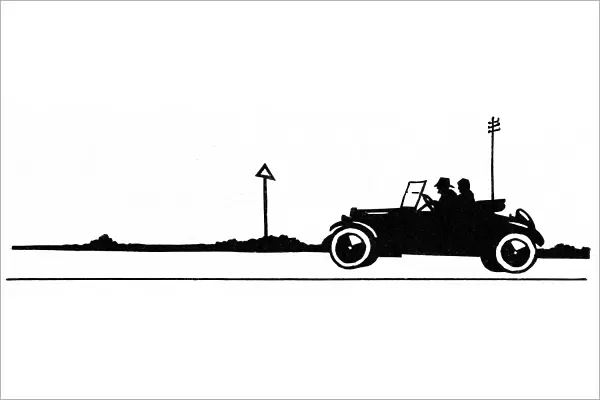 Silhouette, couple in an open-topped car