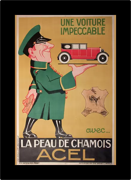 Poster advertising Acel chamois leather for cleaning cars