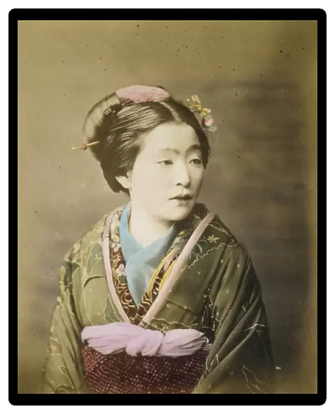 Ukiyo-e beauty, half-length studio portrait of a woman, faci