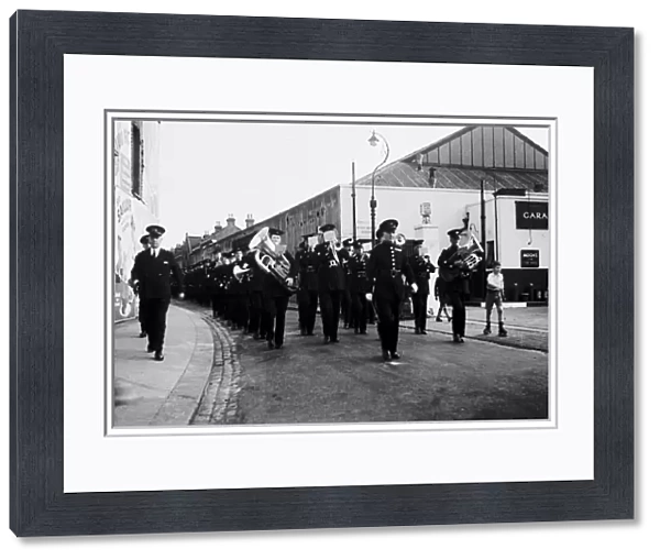 LFB band lead marching firefighters, SE London, WW2