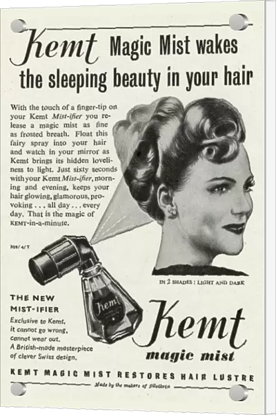 Advert for Kemt magic mist hairspray 1948