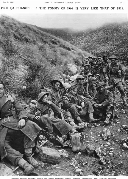 British troops resting after six days fighting, 1944