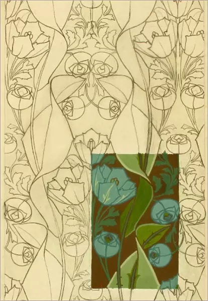 Design for Textile with blue flowers