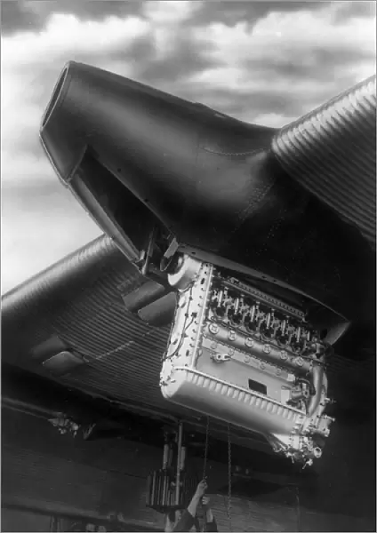 Junkers Jumo 204 engine being installed in a Junkers G38