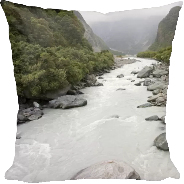 Fox river - from historic suspension bridge. Fox Glacier Westland World Heritage Park - South Island - New Zealand