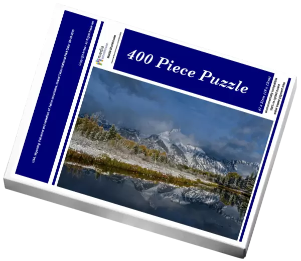USA, Wyoming. Fall snow and reflection of Teton mountains, Grand Teton National Park Date: 05-10-2019