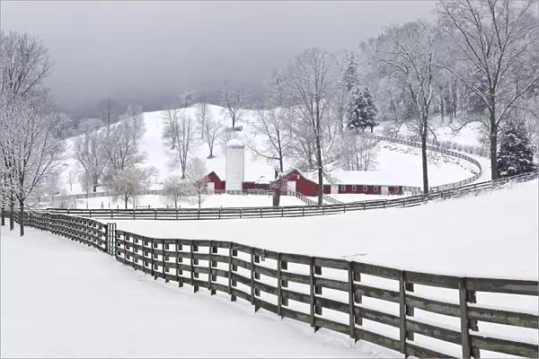 Farm in winter just after a snow. CT, USA