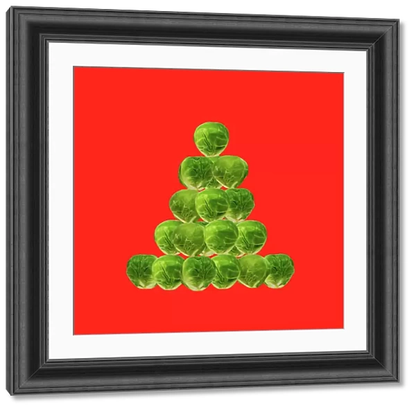Brussel Sprout - in Christmas tree shape on red background