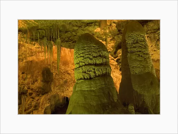 Twin Domes - amazing cave formations including draperies, soda straws and huge columns of stalagmites, called Twin Domes - Hall of Giants, Carlsbad Caverns National Park, New Mexico, USA