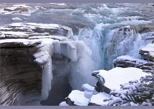 Athabaska Falls - partially frozen. Rocky Mountains - Jasper National Park - Alberta - Canada
