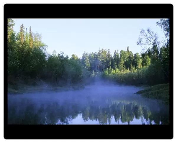 Morning mist over river Negustyah (typical Siberian river), a tributary of river Bolshoi Ugan, near Ugut settlement; Uganskii Nat. reserve, Siberia, Russia; spring Ug37. 0695