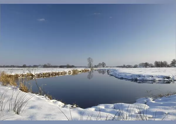 snowy polder landscape with brook